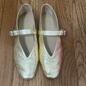Metallic Gold Mary Jane Flats-square toe